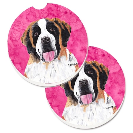 Carolines Treasures Pink Saint Bernard Set of 2 Cup Holder Car Coaster SC9129PKCARC